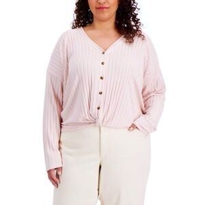 Women's 3X NWT Plus Size Light Pink Front Knot Twist Long Sleeve Top